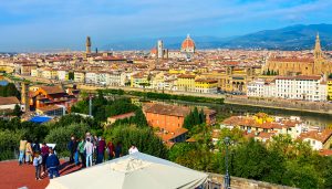 Aerial view of Florence, Italy with Duomo