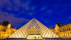 louvre pyramid at night