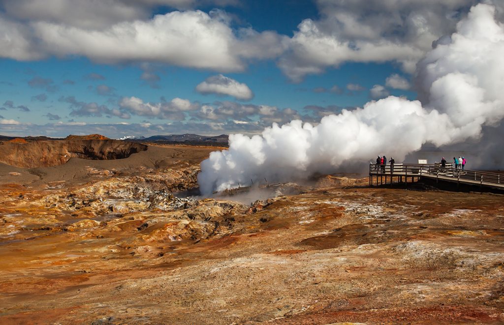 Gunnhuver hot steam outlet on a geography school trip to Iceland