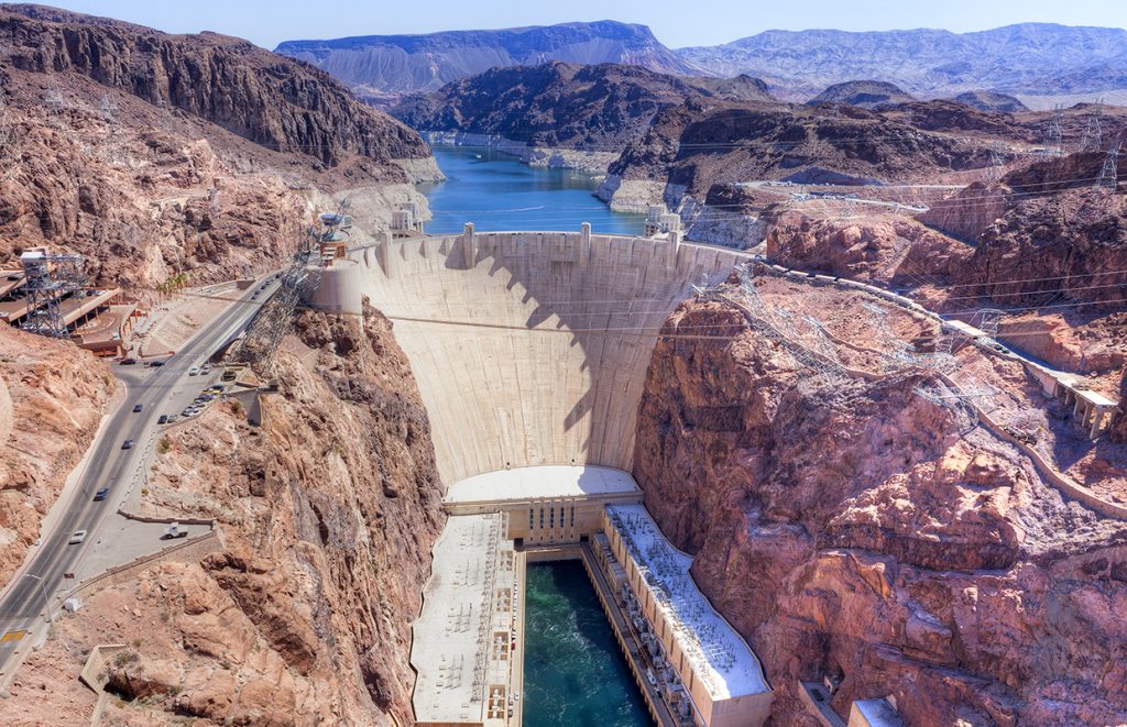 Geography school trip to the Hoover Dam which lies on the border between Arizona and Nevada in the United States