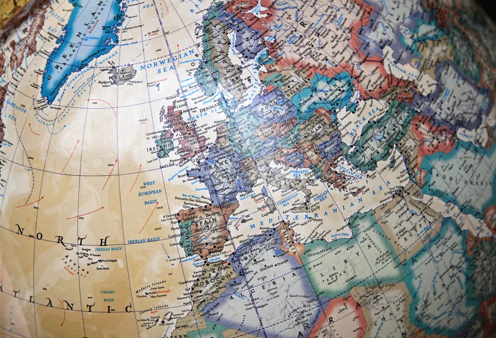 A globe showing Europe to illustrate the countries in the tipping guide for teachers