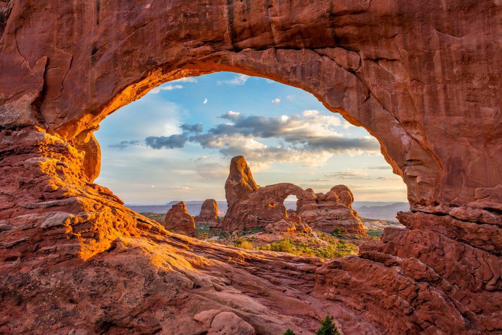 Arches National Park view through one of the arches on a school trip to the USA